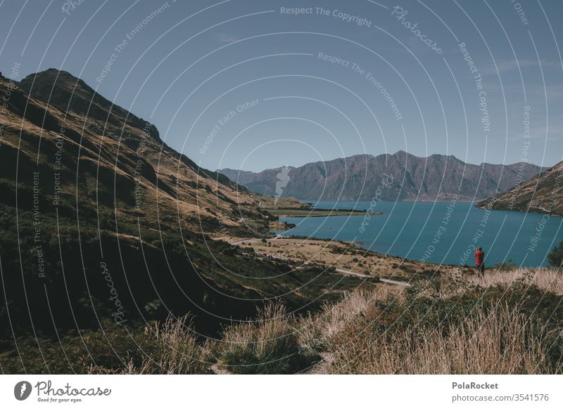 #As# Mann an Landschaft Neuseeland Neuseeland Landschaft See Bergsee Natur Außenaufnahme Farbfoto Berge u. Gebirge Wasser Ferien & Urlaub & Reisen