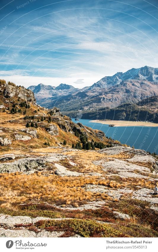 berge mit aussicht auf See Oberengadin höhenweg wandern Berge u. Gebirge Alpen Felsen Landschaft Natur Ferien & Urlaub & Reisen Panorama (Aussicht) Tag