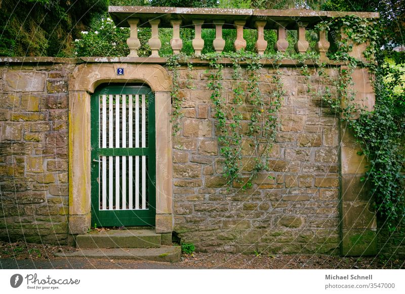 Alter Eingang mit schöner Mauer, an der Efeu rankt Architektur Tür Menschenleer Außenaufnahme Bauwerk romantisch alt verfall