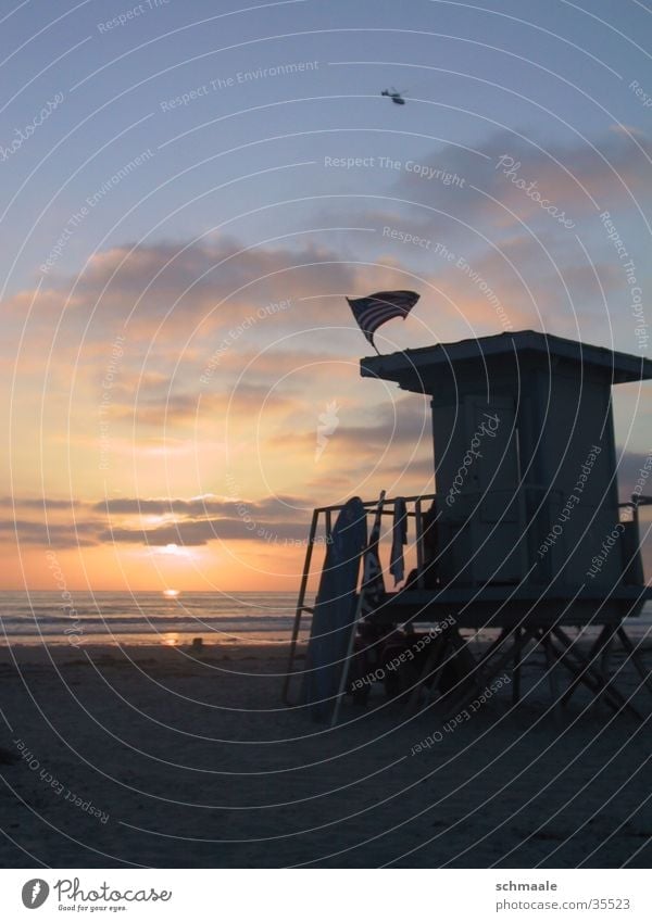 baywatch Meer Strand Kalifornien Sonnenuntergang Wolken Surfbrett rettungschwimmer 4 juli americanische flagge