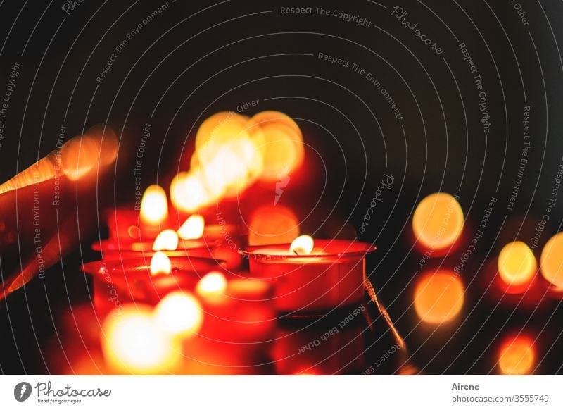 mehr Licht | im Dunkeln Kerzen Kerzenschein Kerzenflamme leuchten Hoffnung Religion & Glaube rot gold schwarz brennen Gebet Kapelle Kirche beten Kerzenlicht