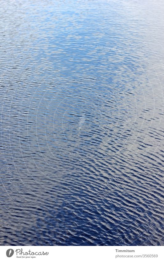 Auf das stille Wasser schauen blau weiß ruhig Natur Nordsee Fjord Spiegelung der Wolken im See Ruhe nachdenken Dänemark Menschenleer