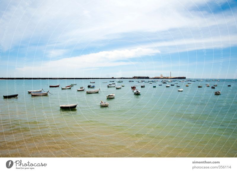Boote vor Cadiz Ferien & Urlaub & Reisen Tourismus Ausflug Ferne Städtereise Kreuzfahrt Sommer Sommerurlaub Sonne Meer Insel Wellen Küste Bucht Spanien Europa