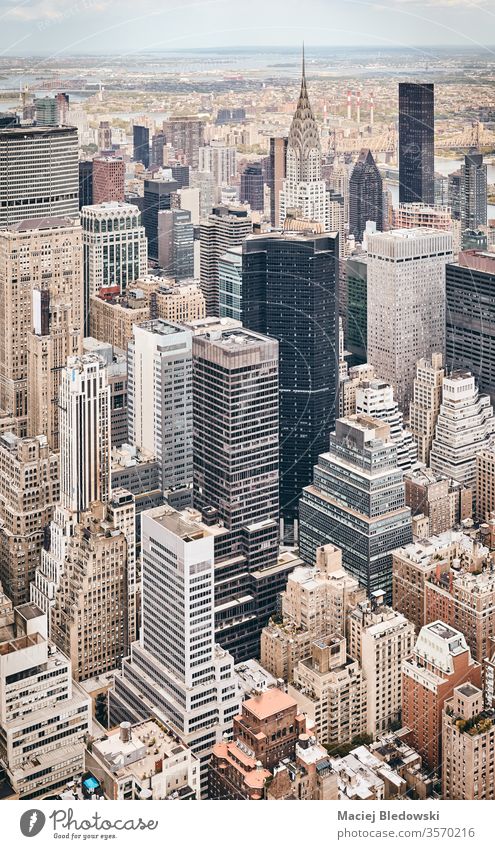 Luftaufnahme der Skyline von New York City, USA. Antenne Großstadt New York State Wolkenkratzer Gebäude Metropole Manhattan Büro Appartement Architektur nyc