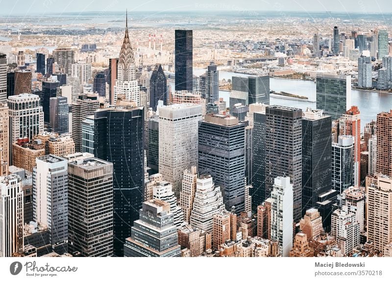 Luftaufnahme der Skyline von New York City, USA. Antenne Großstadt New York State Gebäude Metropole Wolkenkratzer Manhattan Büro Appartement Architektur nyc