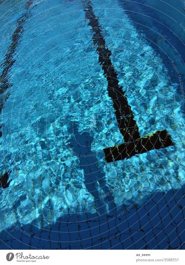 Schwimmbad Pool schwimmen Sommer Wasser türkis spiegelung eintauchen nass Beckenrand Schatten Wasseroberfläche schimmernd glitzernd Fliesen klar sauber Urlaub