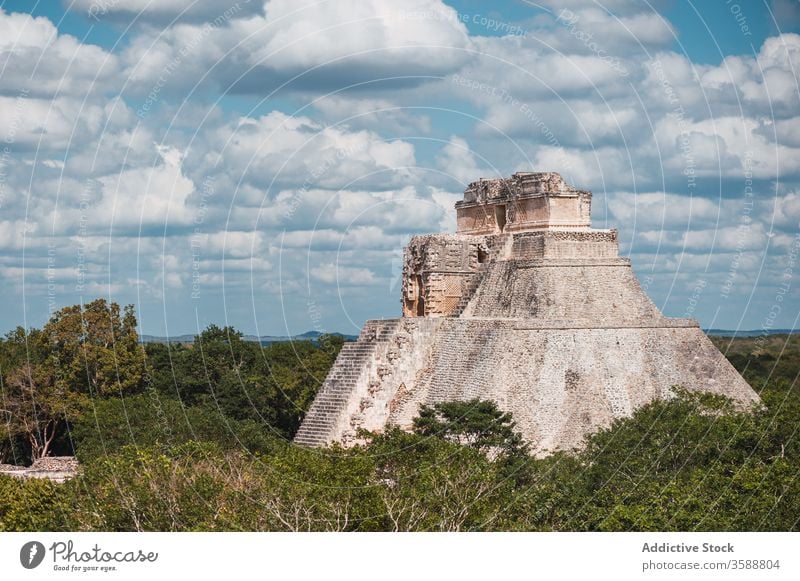 Alter Pyramidentempel im üppigen grünen Laub Tempel Chichén Itzá Mexiko antik el castillo Historie heilig majestätisch Zivilisation reisen Stein Schritt
