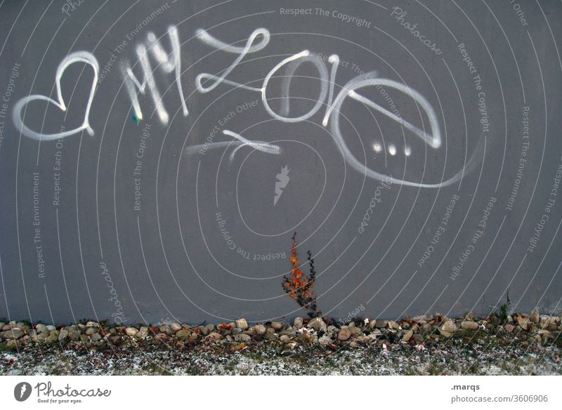 My Love Liebe Graffiti Verliebtheit Wand Gefühle Romantik Schriftzeichen Mauer Herz Liebeserklärung Valentinstag Partnerschaft Symbole & Metaphern grau weiß