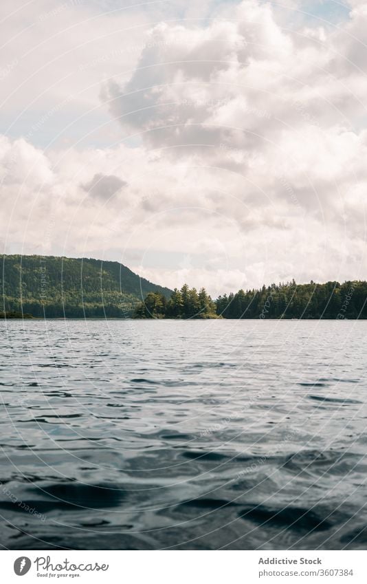 Wald und See an bewölktem Tag Baum Natur Himmel wolkig Sommer la mauricie Nationalpark Quebec Kanada malerisch Windstille Park Landschaft ruhig friedlich Wasser