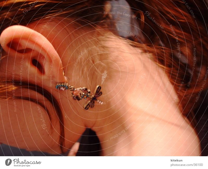 da ist eine libelle an deinem ohr, schatz! Libelle Mädchen Frau Stil Nacken Haare & Frisuren Schulter Ohr Ohrringe Hals Kastanienbaum