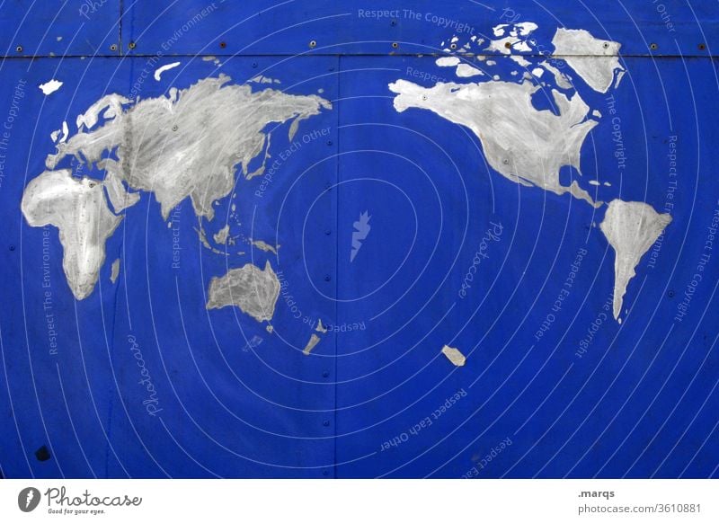 Weltweit Landkarte Weltkarte Erde blau abstrakt Idee Kreativität Katograph Konzept Klima Umweltschutz weltweit Planet Kontinente international Wand