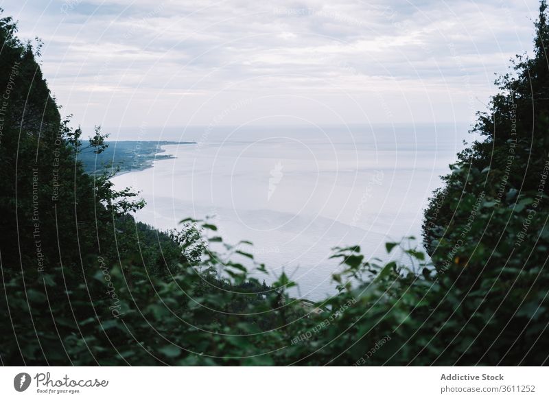 Friedliche, üppige Wälder an der Meeresküste Küste Klippe Wald malerisch Natur Berge u. Gebirge Landschaft Immergrün la mauricie national Park Quebec Kanada