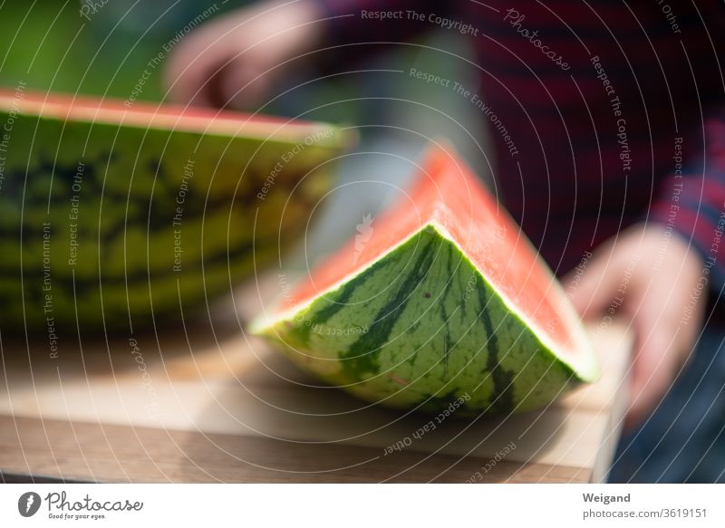 Melone auf Kindergeburtstag Sommer Erfrischung gesund Essen Frucht grün rot Fruchtfleisch Snack lecker Imbiss zwischendurch slowfood obst