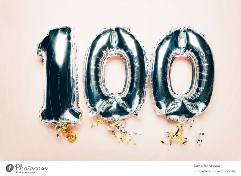 Ballonfahne zur Feier des 100-jährigen Jubiläums Luftballon Silber mag Glitter Gefolgsleute Nummer Neujahr Jahrestag eine hundert Geburtstag Termin & Datum