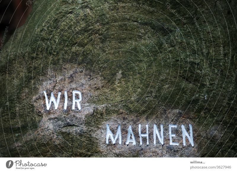 Findling mit der Aufschrift "Wir mahnen" Mahnmal Felsen Schriftzeichen Text Buchstaben Mahnung Kriegsopfer Nazizeit Mahnen Gedenken Erinnerung Gelobtland