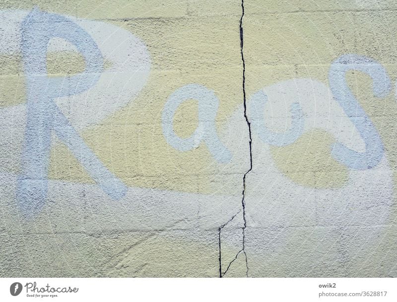 Die Kunst der Rüge Wand Wandmalerei Graffiti Wandschmuck Buchstaben Wort gemalt blass Riss Bauer Mauersteine Schriftzeichen Menschenleer Außenaufnahme Farbfoto