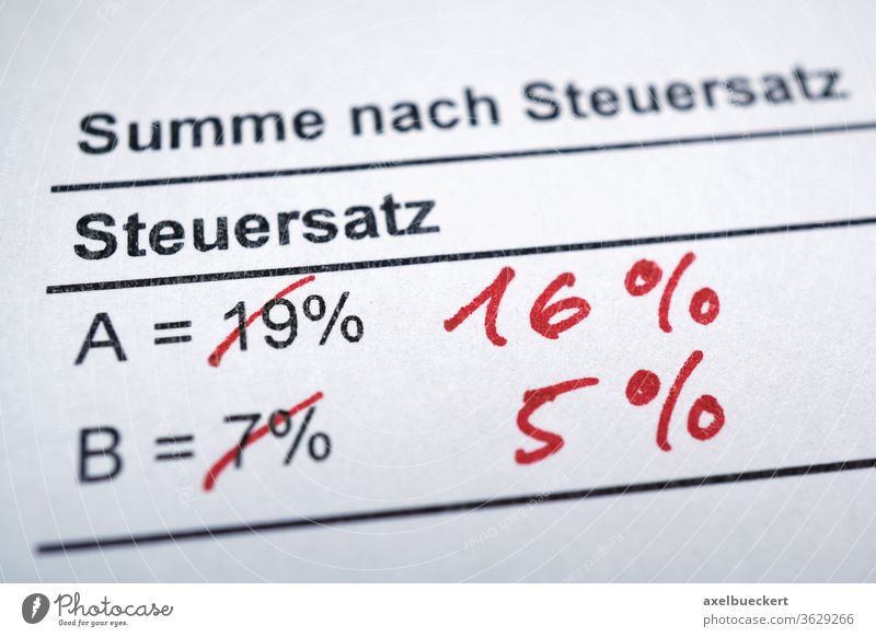 Mehrwertsteuersenkung - Mehrwertsteuer MWSt  Steuersatz Ermäßigung mwst. Steuersenkung Konjunkturpaket Deutsch Reduzierung Deutschland 16 5 Prozent 19 7