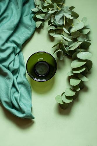 Grün-Grün-Grün grün Farbe Stoff Schüsseln Gardine Pflanze flatlay Design Dekoration & Verzierung