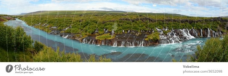 Panorama des Hraunfossar in Island wasserfall wasserfälle kaskade kaskaden fluss Hvítá Húsafell Reykholt.hvita husafell natur landschaft sehenswert