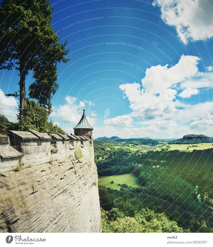 Felswand Sehenswürdigkeit Turm Textfreiraum oben Panorama (Aussicht) mehrfarbig Königstein grün Ausblick Weite Freiheit Tourismus Ferien & Urlaub & Reisen
