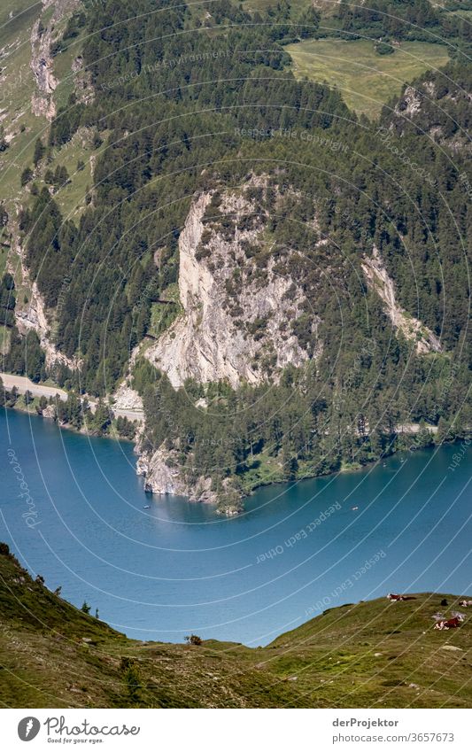 Blick auf den Silsersee St. Moritz Schweizer Alpen Graubünden Engadin wanderlust Wanderausflug Wandertag Naturschutz Ausdauer Tatkraft Willensstärke Tourismus