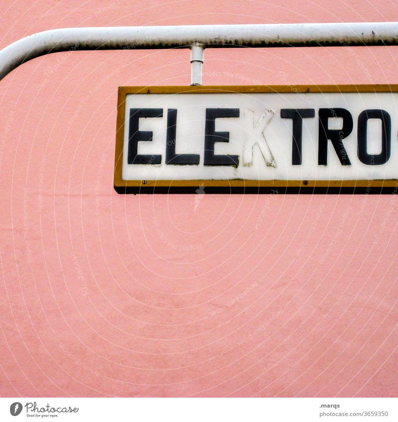ELE TRO Elektrizität Elektronik Schilder & Markierungen Hinweisschild rosa Einzelhandel Schriftzeichen Hintergrund neutral