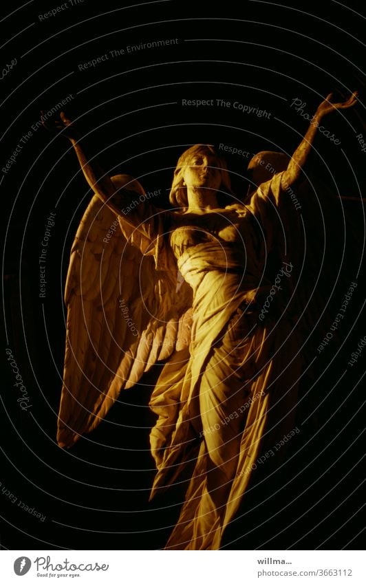 Der goldene Engel Skulptur Gottesbote Engelsfigur Statue Trost Religion & Glaube Grabengel erhobene Arme ausgebreitete Arme geflügeltes Wesen Nähe zu Gott