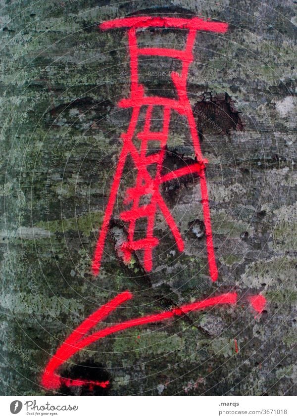 Forstwirtschaftliches Piktogramm Baumstamm Baumrinde Pfeil Wald Hinweis Hochsitz Förster pink Kommunikation