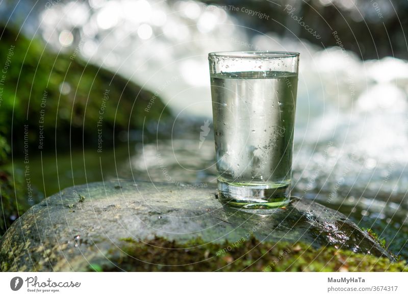 frisches Bergwasser in einem Glas Wasser Fluss Berge u. Gebirge Natur Frische strömen Durst Sommer Saison erwärmen