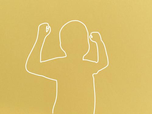 Starke Kinder - Linienzeichnung abstrakt Mensch Silhouette Grafik u. Illustration Hintergrund neutral Design Zeichnung minimalistisch gelb jung positiv Erfolg