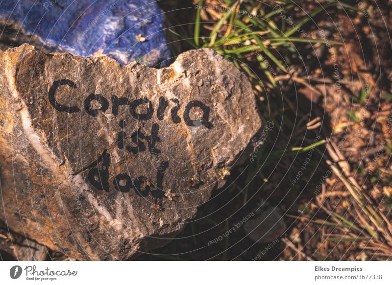 Herzförmiger Stein mit Spruch: Corona ist doof corona malen herzförmig