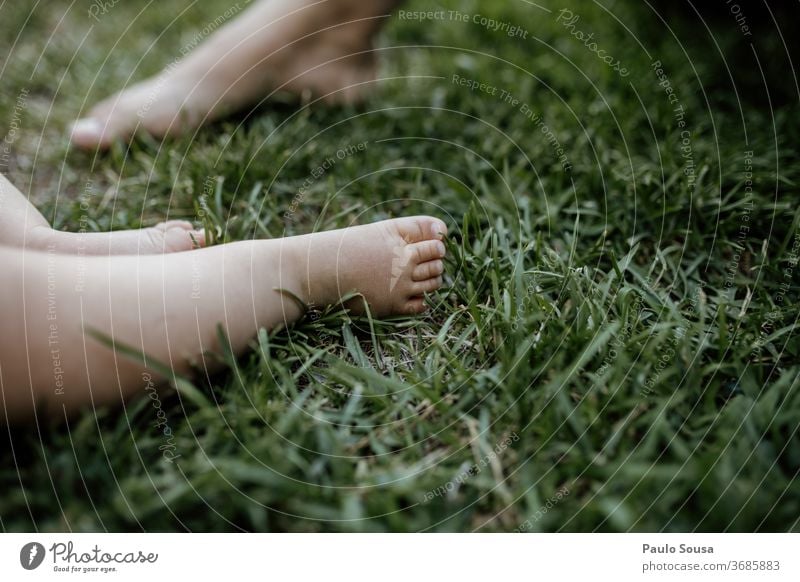 Babyfüsse auf dem Gras nah heranrücken Nahaufnahme menschlicher Körperteil Fuß Mensch Scheitel Haut Farbfoto Zehen Barfuß 1 Erholung Sommer Erwachsene schön
