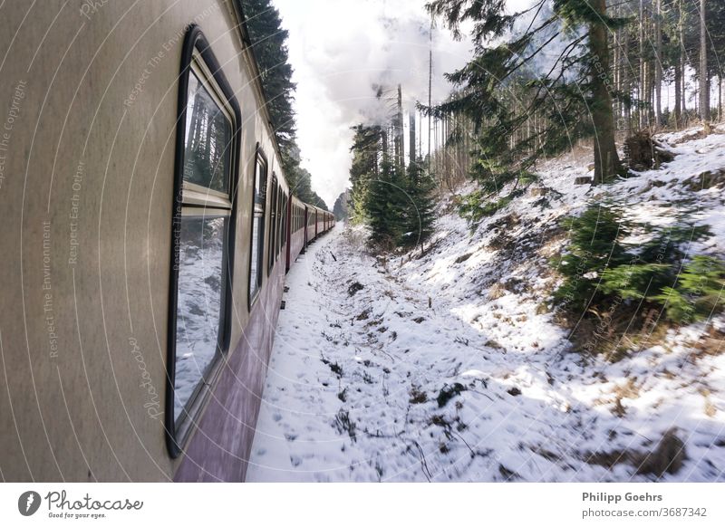 Winter trainride harz horizontal image winter snow steam steamtrain journey travel transportation