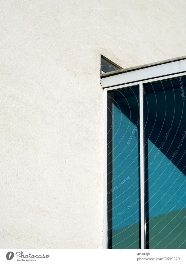 Fenster minimalistisch Fassade grau blau türkis Geometrie Wand Architektur modern