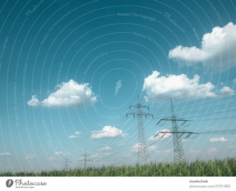 Desktop Strom Strommast Energie Umwelt Nstur Wiese Himmel Wolken Energiewirtschaft Elektrizität Technik & Technologie Hochspannungsleitung Energiekrise Kabel