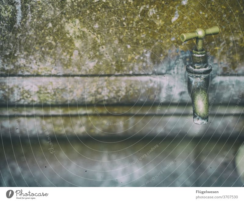 Hahn Wassertropfen Wasserspiegelung Wasserhahn Waschbecken erfrischend Erfrischung