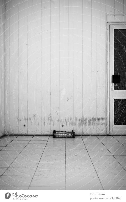Am Boden. Heidelberg Haus Eingang Plastikkiste Altpapier Fliesen u. Kacheln Tür Stein Beton Glas Metall Blick dunkel einfach trashig grau Gefühle Traurigkeit