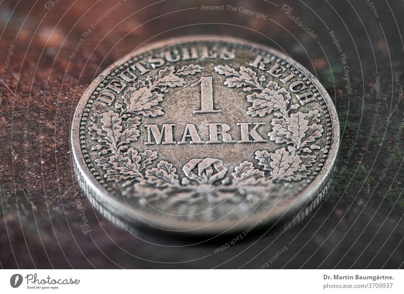 Eine Mark, Deutsches Reich, Kaiserreich Münze historisch Geld Silber antik Zahlungsmittel Sammlermünze Reichsmünze