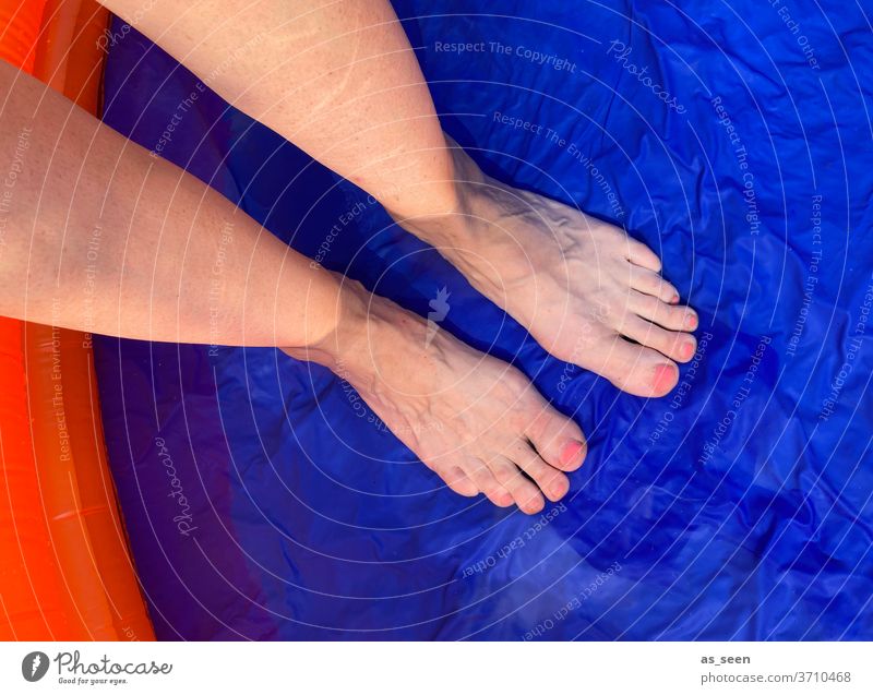 Erfrischung Pool Planschbecken Füße lackierte Nägel Wasser kalt blau Sommer nass Schwimmen & Baden Schwimmbad Farbfoto Außenaufnahme Ferien & Urlaub & Reisen