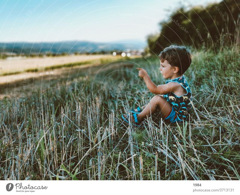 Kind in der Natur Kindheit Feld Wiese Mensch Farbfoto Gras Außenaufnahme Fröhlichkeit 3-8 Jahre entdecken