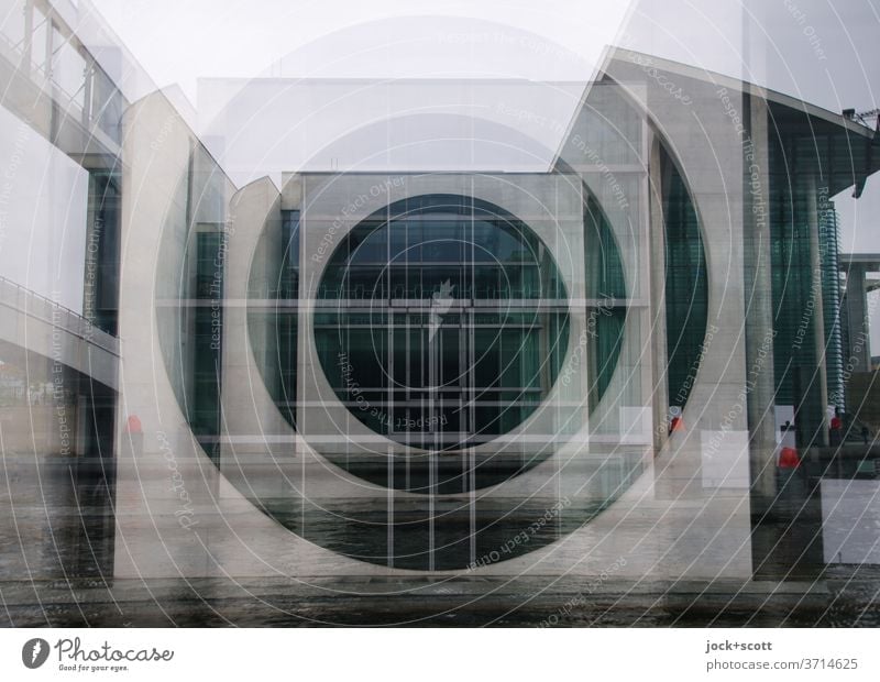 Fassade im Regierungsviertel Architektur Spree Gebäude Berlin-Mitte Sehenswürdigkeit Fenster Kreis Beton Bekanntheit Quadrat grau modern groß Einigkeit Macht