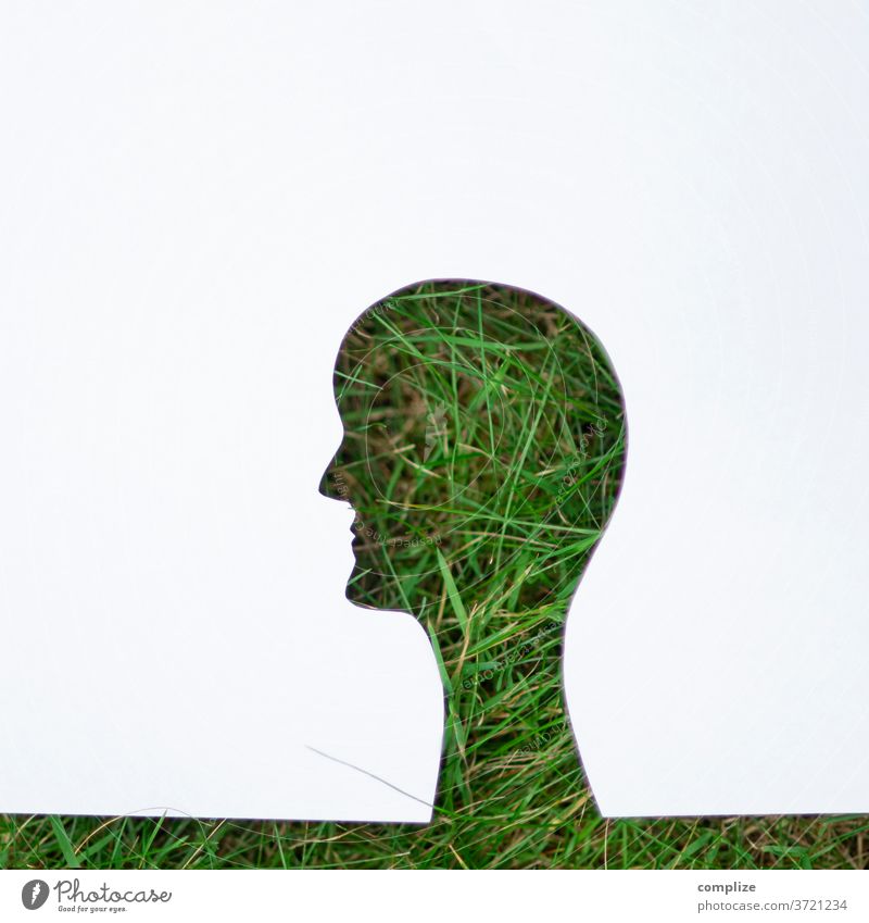 Grün im Kopf kopf grün rasen gras wiese natur umwelt schutz naturschutz umweltschutz klimaneutral klimaschutz aktiv organisch bio papier scherenschnitt wissen
