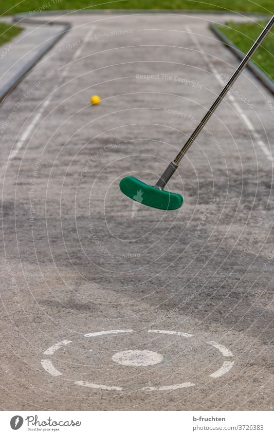 Minigolf spielen Freizeit & Hobby Golf Minigolfschläger Minigolfbahn schlagen Spielen Außenaufnahme Ball Golfball Sommer Erfolg Sport Punkt Abschlag freizeit