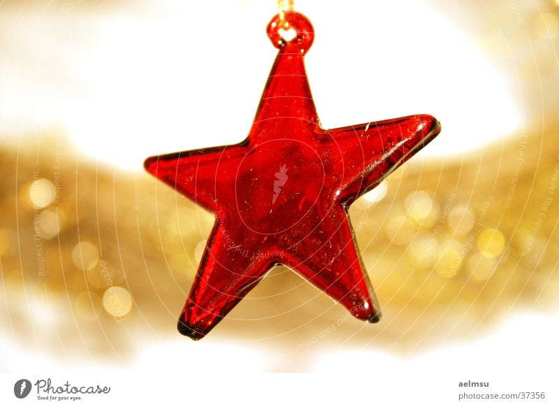 Stern aus Glas II rot durchsichtig Schmuck festlich Haken Dekoration & Verzierung Stern (Symbol) gold Feste & Feiern Weihnachten & Advent