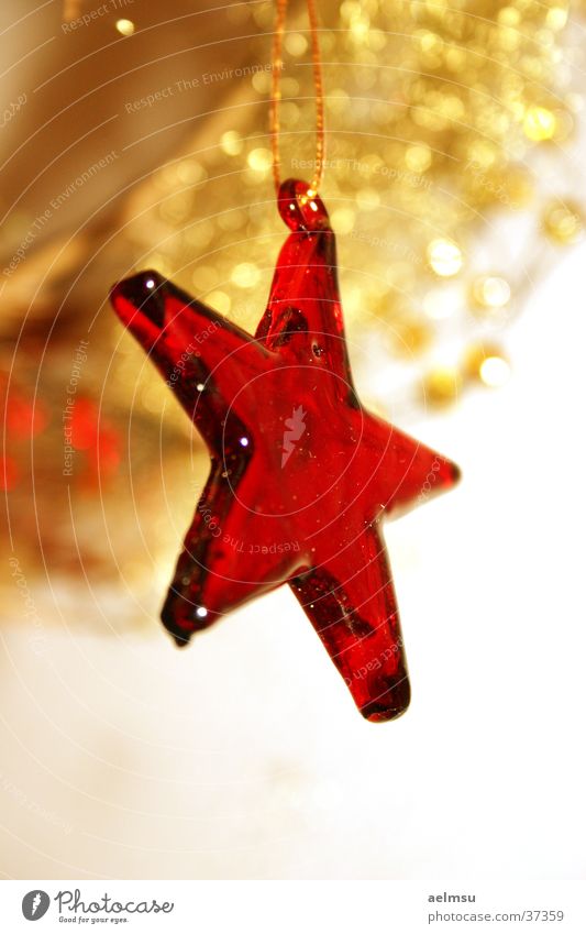 Stern aus Glas I rot durchsichtig Schmuck festlich Haken Dekoration & Verzierung Stern (Symbol) gold Feste & Feiern Weihnachten & Advent