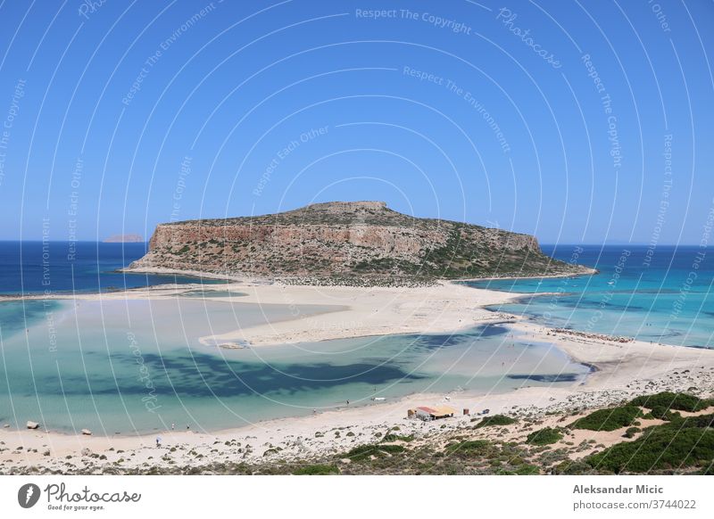 Panoramablick auf die Lagune von Balos, Kreta, Griechenland Sommer blau schön Strand Insel Crete Seeküste Himmel