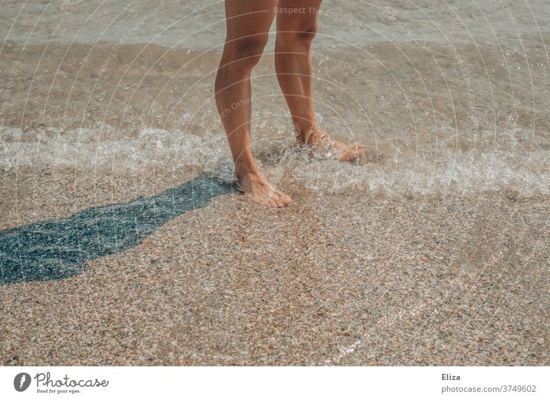 Männerbeine stehen im Wasser eines Sees oder eines Meeres Mann Beine Strand Wellen Abkühlung Sommer Baden Erfrischung Schwimmen & Baden Ferien & Urlaub & Reisen