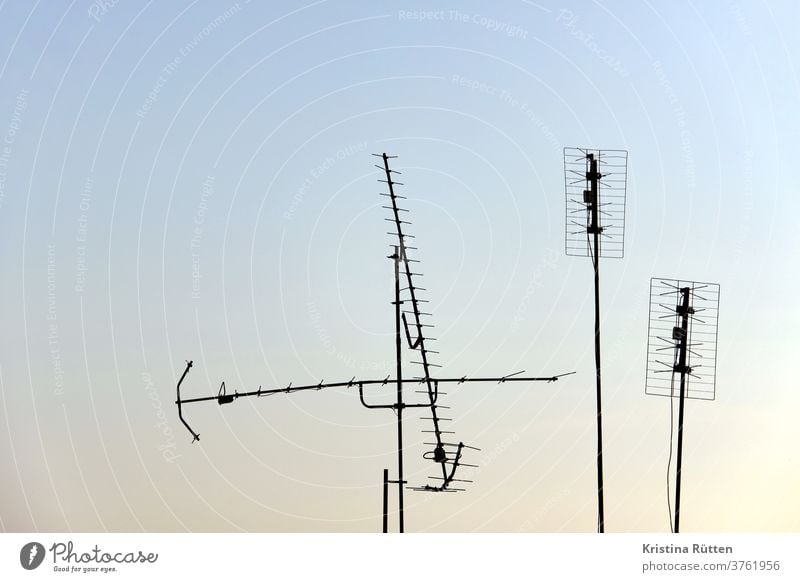 antennen im abendhimmel fernsehantenne tv-antennen empfang signale fernsehen television radio verbindung empfangen empfänger technik kommunikation terrestrisch