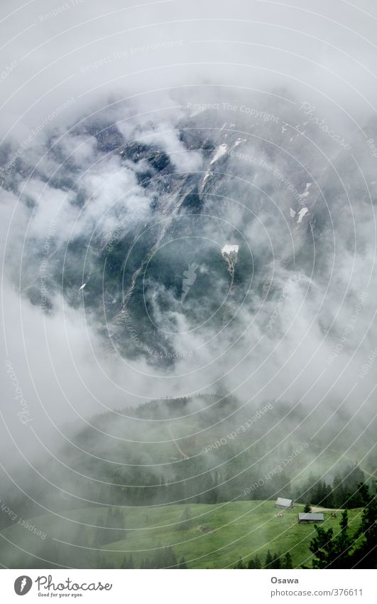 Bergwetter Umwelt Natur Landschaft Urelemente Erde Luft Wasser Himmel Wolken Wetter schlechtes Wetter Nebel Hügel Felsen Alpen Berge u. Gebirge