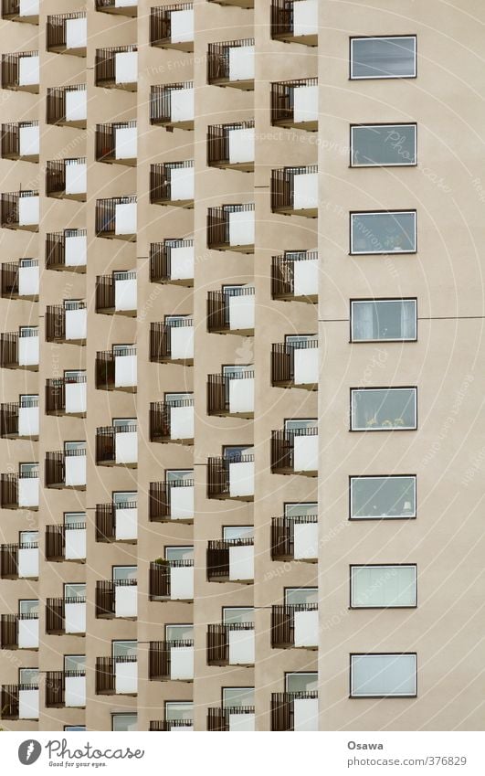 Schöner Wohnen Stockholm Stadt Hauptstadt Haus Hochhaus Bauwerk Gebäude Architektur Wohnhaus Fassade Balkon Fenster Langeweile Platzangst Raster Muster Etage